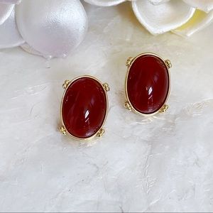 Monet Faux Agate Carnelian Oval Cabochon Earrings Classic Statement